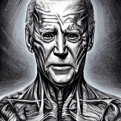 Image similar to anatomical diagram of Joe Biden cenobite, by H.R. Giger and Stephen Gammell and Greg Rutkowski