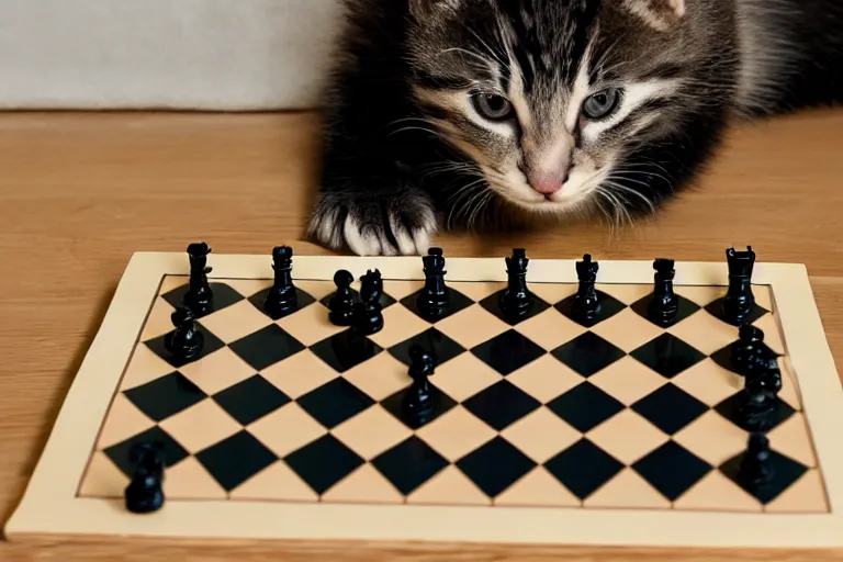 Prompt: Kitten playing chess