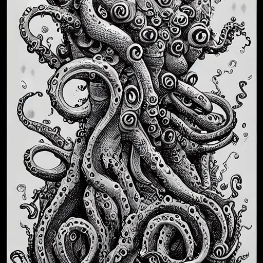 Image similar to Tentacle monster, drawn by Joe Fenton