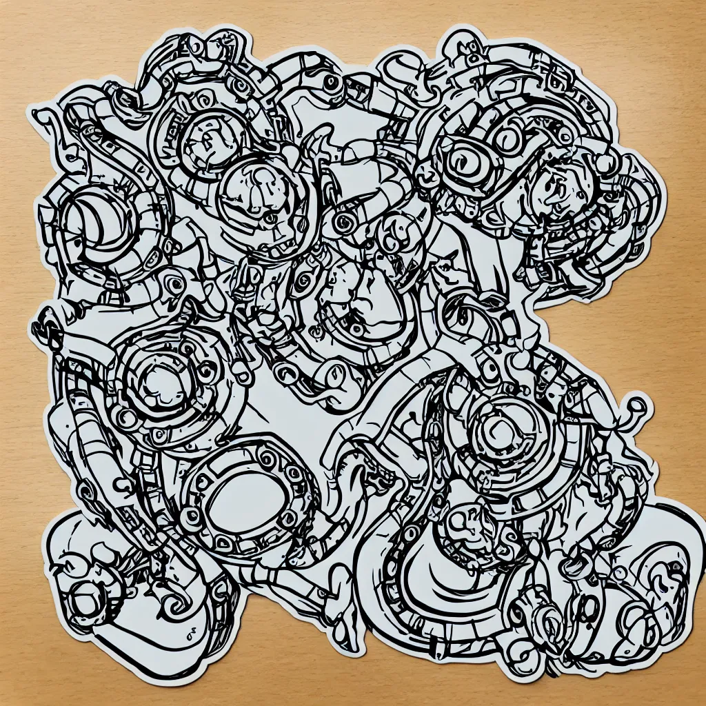 Prompt: symmetrical robot octopus, sticker design