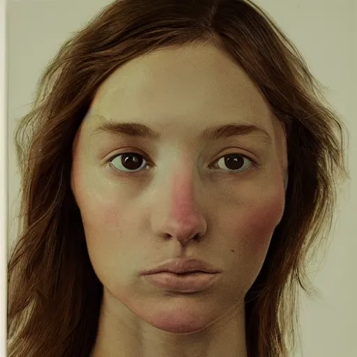 Prompt: portrait of a beautiful girl by Vanessa Beecroft :: close up shot