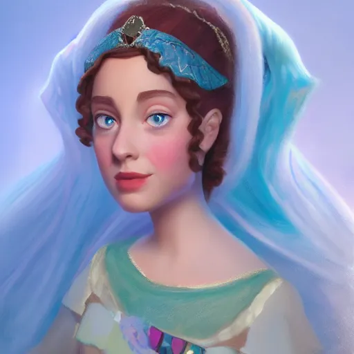 Image similar to a portrait of a jewish princess in a disney movie, oil painting, pale colors, high detail, 8 k, wide angle, trending on artstation,