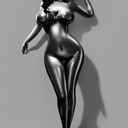 Prompt: curvy feminine goth bombshell in an elaborate polished silver latex dress, stockings, thin waist, cgsociety, photorealistic, sublime-classy-psychic-ritualistic ambience, 16k, smooth, sharp focus, trending on ArtStation, volumetric lighting