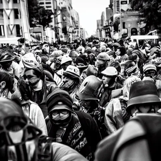 Image similar to hunnic protester face photo black and white wide angle lense