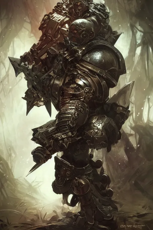 Prompt: full body portrait of a gothic ranger, muscular, upper body, arm tattoos, Warhammer 40k, fantasy, intricate, elegant, highly detailed, digital painting, artstation, concept art, matte, sharp focus, illustration, art by Artgerm and Greg Rutkowski and Craig Mullins and Ross Tran