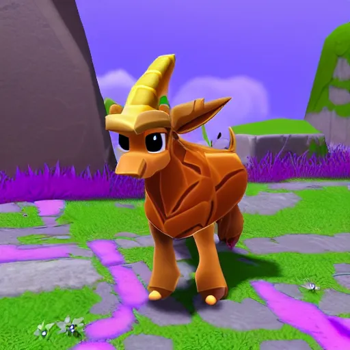 Image similar to screenshot of a cute calf as an npc in spyro the dragon video game, with playstation 1 graphics, activision blizzard, upscaled to high resolution