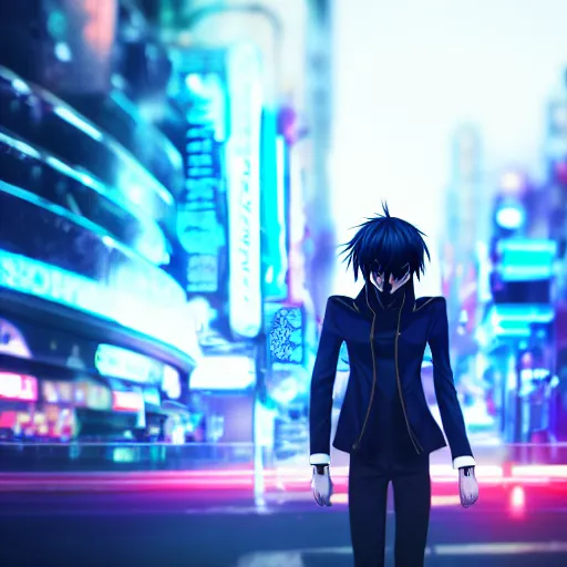 Lelouch Lamperouge in a neon city, octane render 8k,, Stable Diffusion