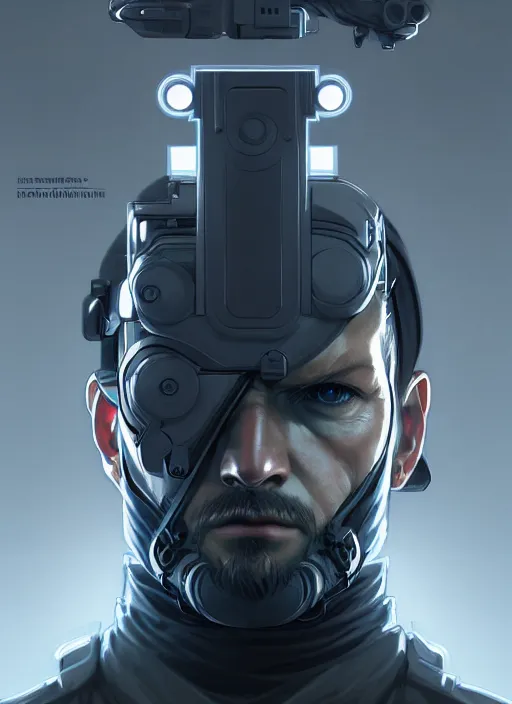 Image similar to symmetry!! portrait of solid snake, metal gear solid, tech wear, glowing lights!! intricate, elegant, highly detailed, digital painting, artstation, concept art, smooth, sharp focus, illustration, art by artgerm and greg rutkowski and alphonse mucha