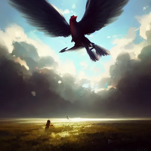 Image similar to milano bird flying. clouds. summer.. 4 k, concept art, by wlop, ilya kuvshinov, artgerm, krenz cushart, greg rutkowski, pixiv. cinematic dramatic atmosphere, sharp focus, volumetric lighting, cinematic lighting, studio quality