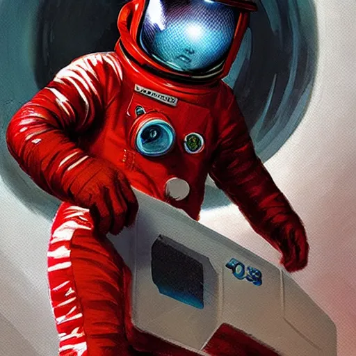 Prompt: movie poster, baby red astronaut, no arms, digital art by Craig Mullins