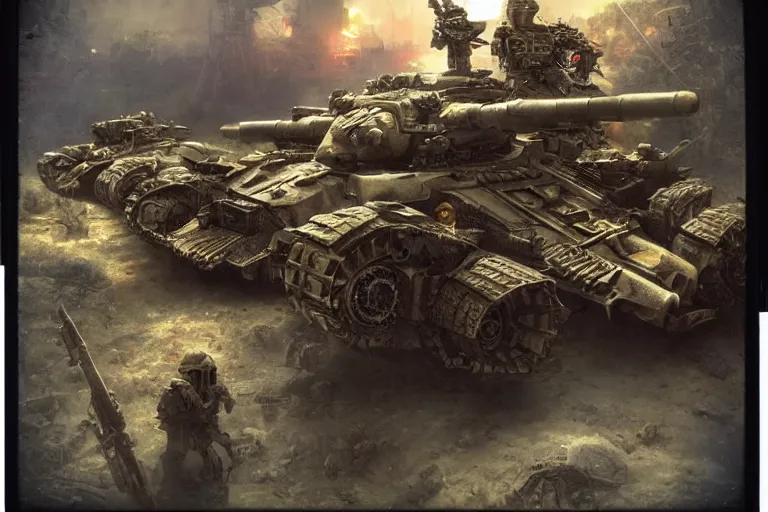 Prompt: skeleton scourge panzer tank battalion, art by noriyoshi ohrai and paul youll and steve fiorilla, trending on artstation, rembrandt lighting tilt - shift polaroid, epic fantasy, retrowave, hyperrealism, luminism