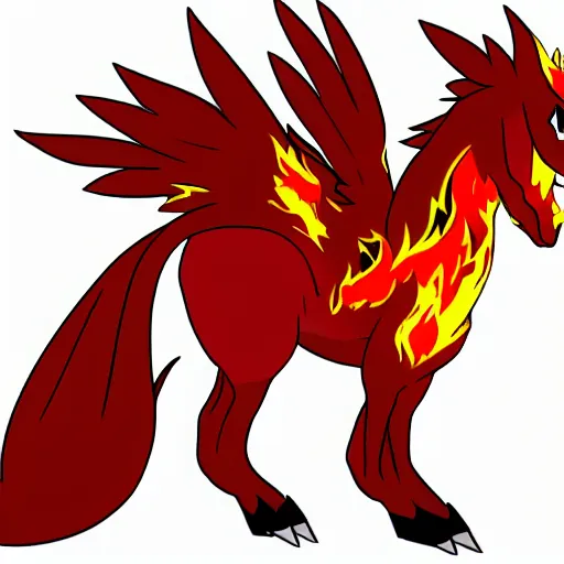 Image similar to mixture between rapidash and combusken, fire pokemon, horse chicken hybrid, a lot of fire, detailed, cartoon style