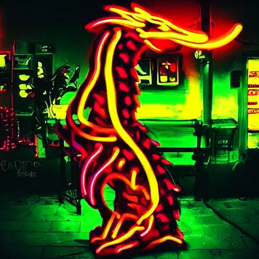 Prompt: “fire breathing dragon, neon lights”