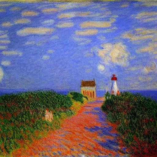 Image similar to A road leading to the lighthouse, by Claude Monet