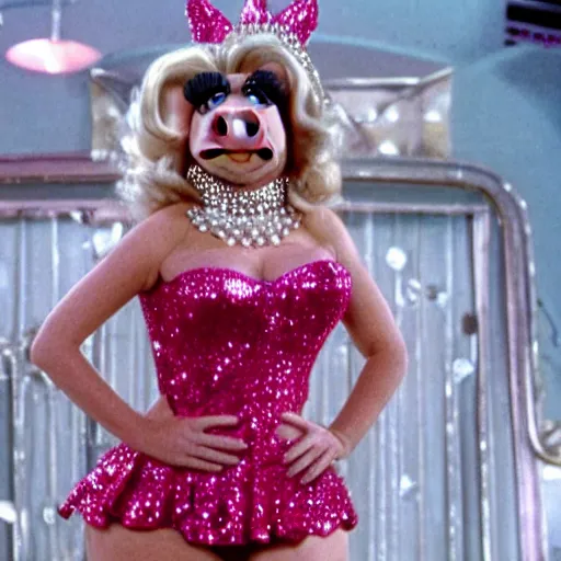 Prompt: Miss Piggy in Showgirls, movie stills
