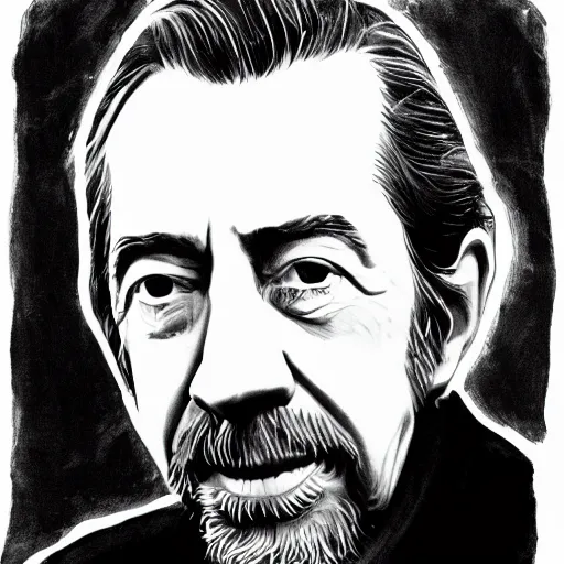 Prompt: portrait of alan watts, high detailed, grayscale, black and white
