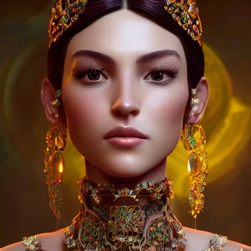 Image similar to portrait of wonderful princess of emerald with fair skin, glowing, ornate and intricate, jaw dropping, dynamic lighting, intricate and detailed, 4 k octane render