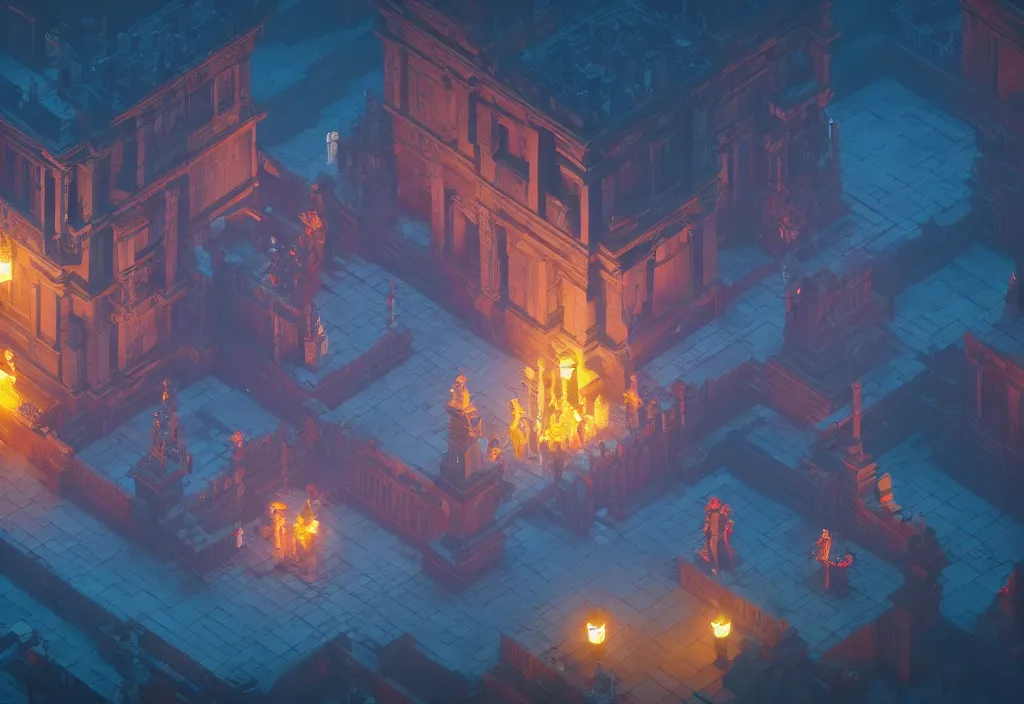 Prompt: isometric magicavoxel Bloodborne colorful cinematic lighting, 4k