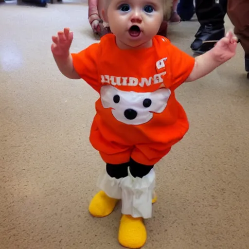 Image similar to cute baby chick dressed as an inmate