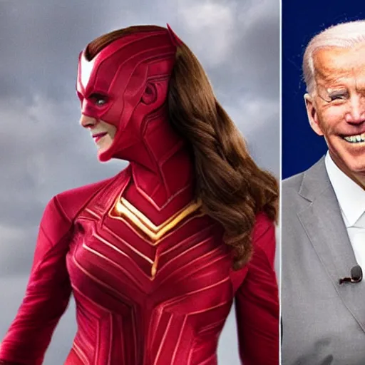 Prompt: scarlet witch fighting joe biden