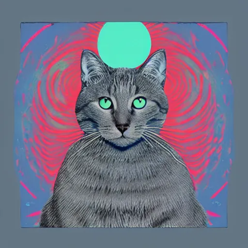 Prompt: gray cat as a tame Impala album