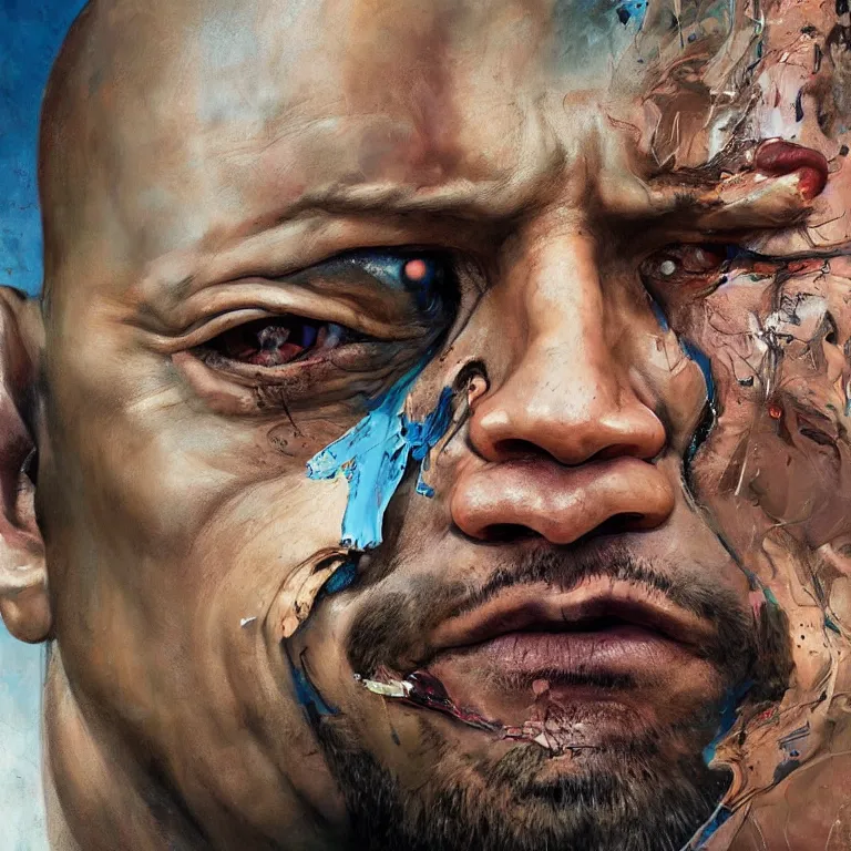 Prompt: dwayne johnson raising an eyebrow in the style of adrian ghenie, raising eyebrow, 3 d render, face close up, esao andrews, jenny saville, surrealism, dark art by james jean, ross tran