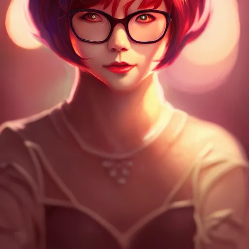 Image similar to a portrait of a beautiful velma, art by lois van baarle and loish and ross tran and rossdraws and sam yang and samdoesarts and artgerm and saruei, digital art, highly detailed, intricate, sharp focus, trending on artstation hq, deviantart, unreal engine 5, 4 k uhd image