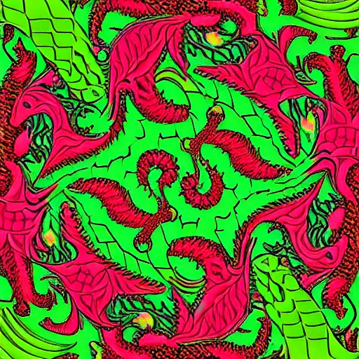 Prompt: rhaegal, green dragon, surrounded by roses in fractal patterns