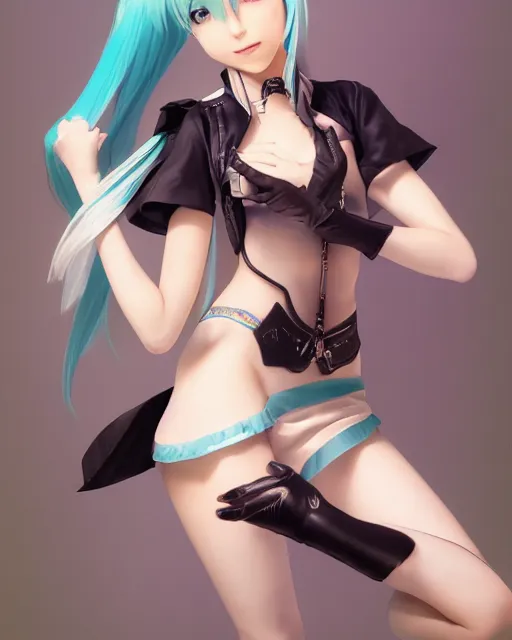 Image similar to beautiful Hatsune Miku by Ruan Jia and Gil Elvgren, fullbody