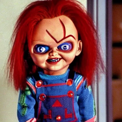 Image similar to Chucky the killer doll from the movie Child's Play in an episode of Full House