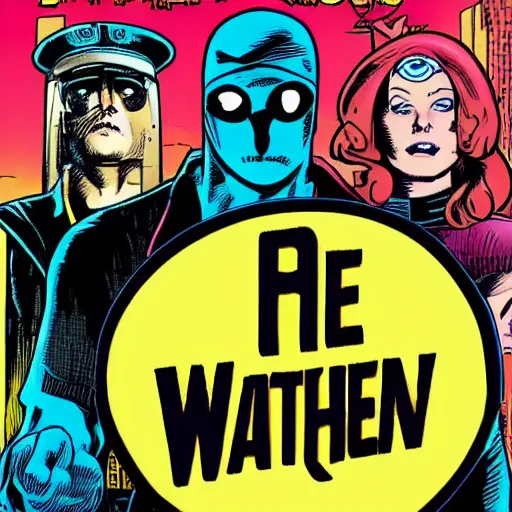 Prompt: of watchmen comic logo