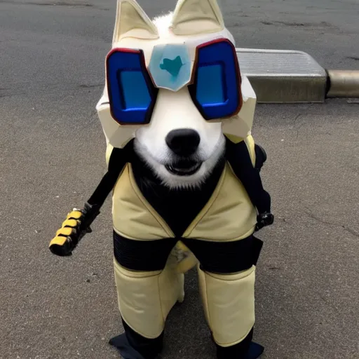 Prompt: a doge in a mecha suit