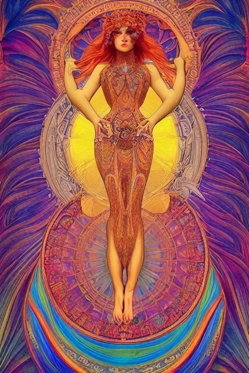 Image similar to beautiful goddess of space and dreams, mandala, coherent design, symmetrical, vivid colors, digital watercolor ink illustration painting, complementary color, golden ratio, detailed, sharp lines, sharp focus, intricate, rainbowshift, artgerm, gustave dore, maxfield parrish, alphonse mucha, octane render