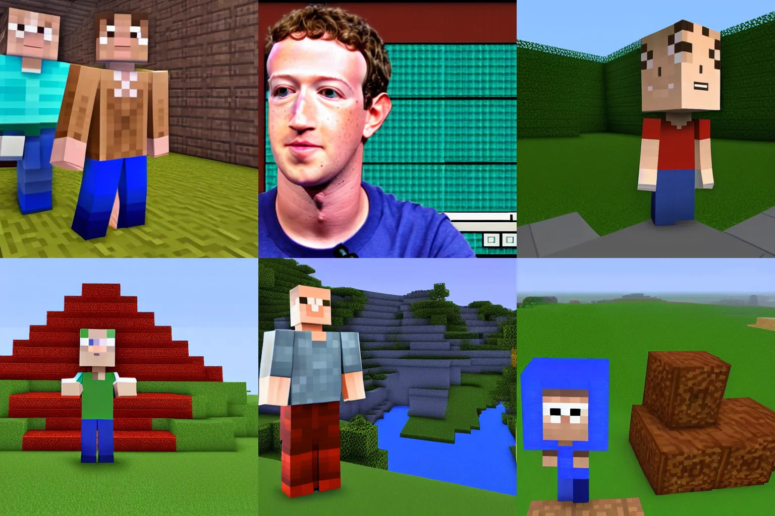 Prompt: Screenshot of Mark Zuckerberg in Minecraft