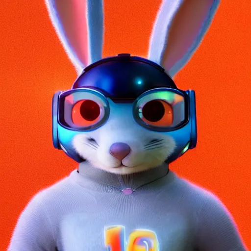 Image similar to portrait of a super cute cyberpunk bunny, a carrot, pixar, zootopia, cgi, blade runner. trending on artstation