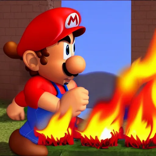 Image similar to Hyper realistic caveman Mario discovers fire