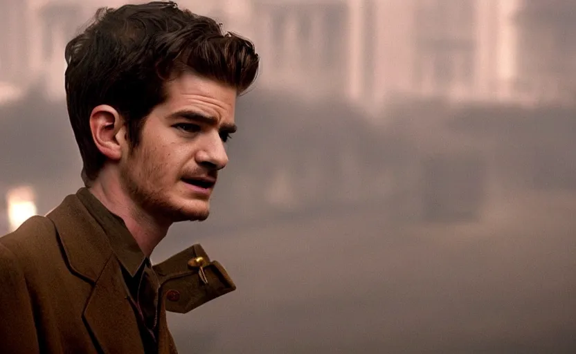 Image similar to Andrew Garfield as Leon Trotsky in 'CommUnism' (2003), movie still frame, oscar nominated cinematography, volumetric lighting, 8k resolution, beautiful composition