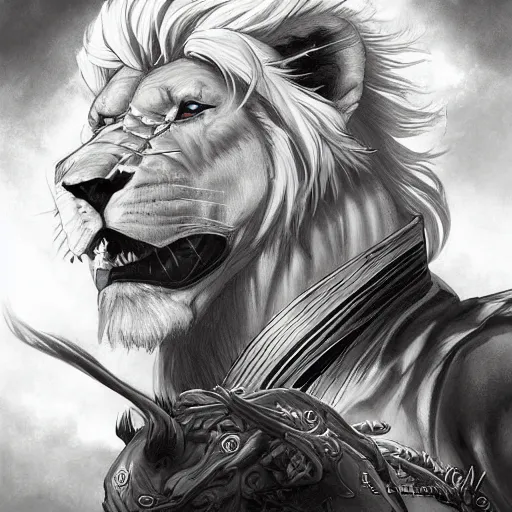 Image similar to aesthetic portrait commission of a albino muscular and attractive anthro lion as a character wearing freemason outfit, hyperdetailed. Character design by charlie bowater, ross tran, artgerm, and makoto shinkai, detailed, inked, western comic book movie poster concept art, award winning painting