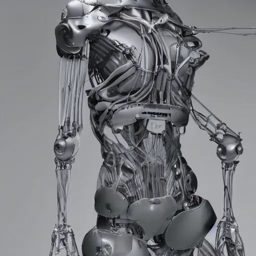 Image similar to photographic stil of beautiful model, a human robot woman, beautiful artificial body with artificial bones and artificial flesh, cables, tubes, westworld style, medium - shot, insanely detailed, photorealistic, beautiful soft light, octane render, by annie leibowtiz