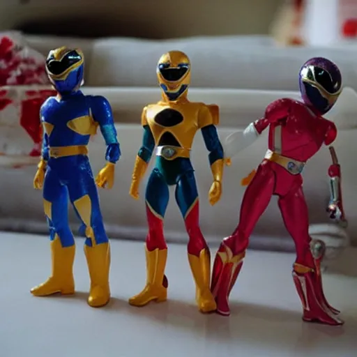 Image similar to melting power rangers action figures in abandoned dollhouse