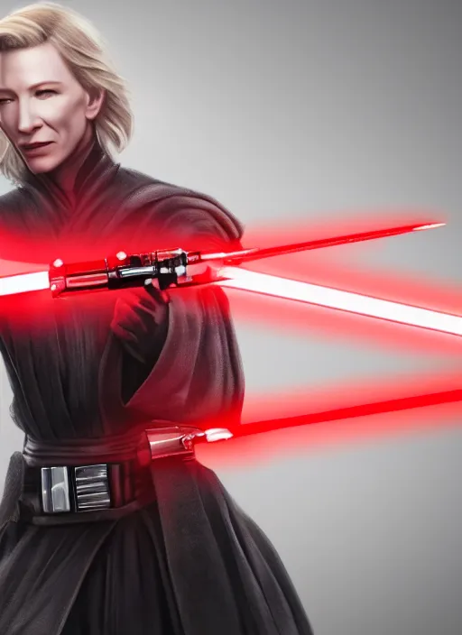 Image similar to Photo of cate blanchett with a red lightsaber, Star Wars concept art, trending on artstation, dramatic lighting, photo-realistic