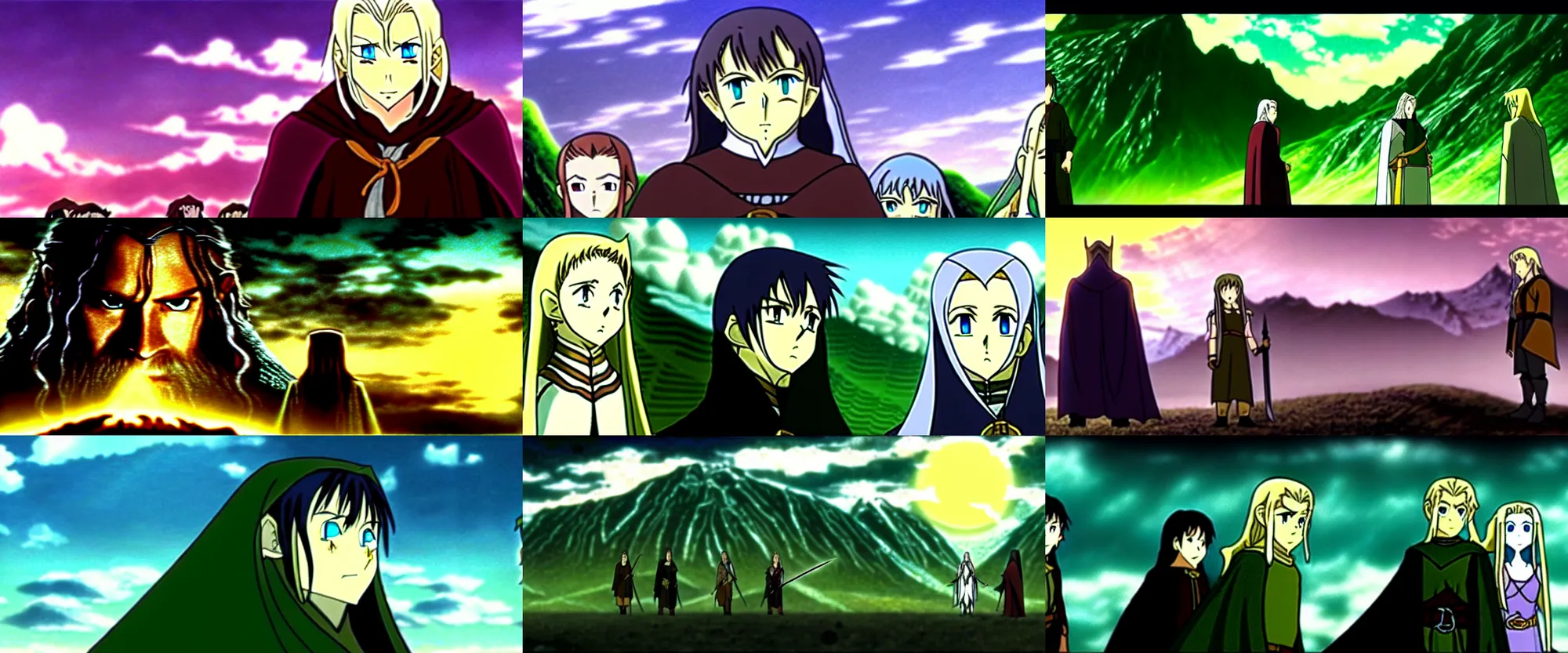 Prompt: a still frame from The Lord of the Rings: The Two Towers (2002) in the style of anime, Toonami