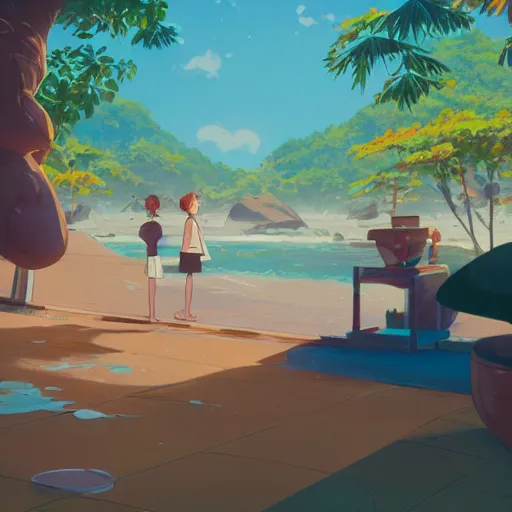 Prompt: enjoying the holidays in seychelles, detailed, cory loftis, james gilleard, atey ghailan, makoto shinkai, goro fujita, studio ghibli, rim light, exquisite lighting, clear focus, very coherent, plain background