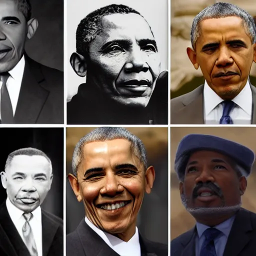 Prompt: harriet tubman, barack obama, matron luther king jr, colin powell faces on mount rushmore