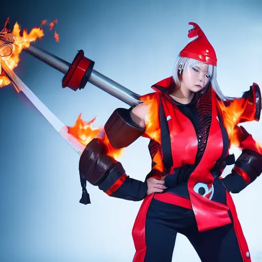 Prompt: Fire Force Ogun as Brand from league of legends, movie shot, studio shot, studio lighting, 8k