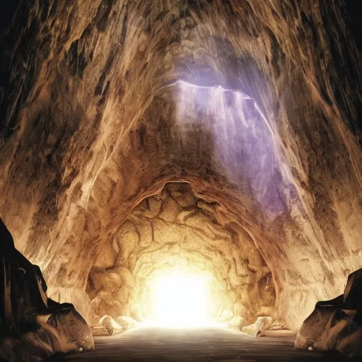 Image similar to deep in a large open cavern in a crystal cave there is a gigantic demonic portal to hell, fantastic composition