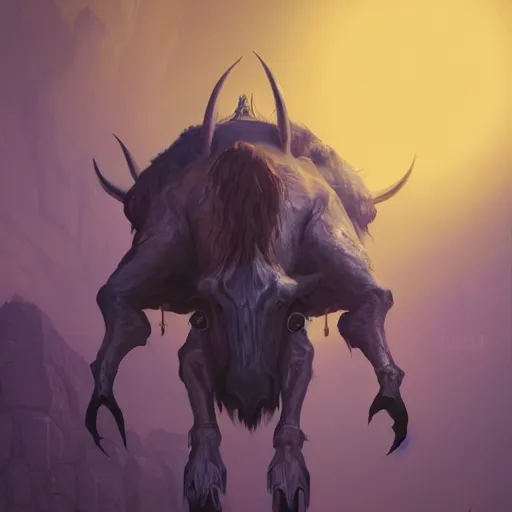 Image similar to painting of the cow king from diablo two, by beeple, artstation ,chic ,elite,detailed