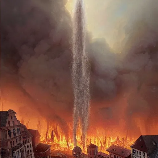 Prompt: a close detailed view of a jewish rabi screaming in panic!!!, city of munich destroyed by a meteor!!!, rubble!!, fires!! hyperrealistic, highly detailed, cinematic, foggy light from fires, beautiful, cgssociety, artstation, 8 k, oil painting by greg rutkowski, by artgerm, by wlop