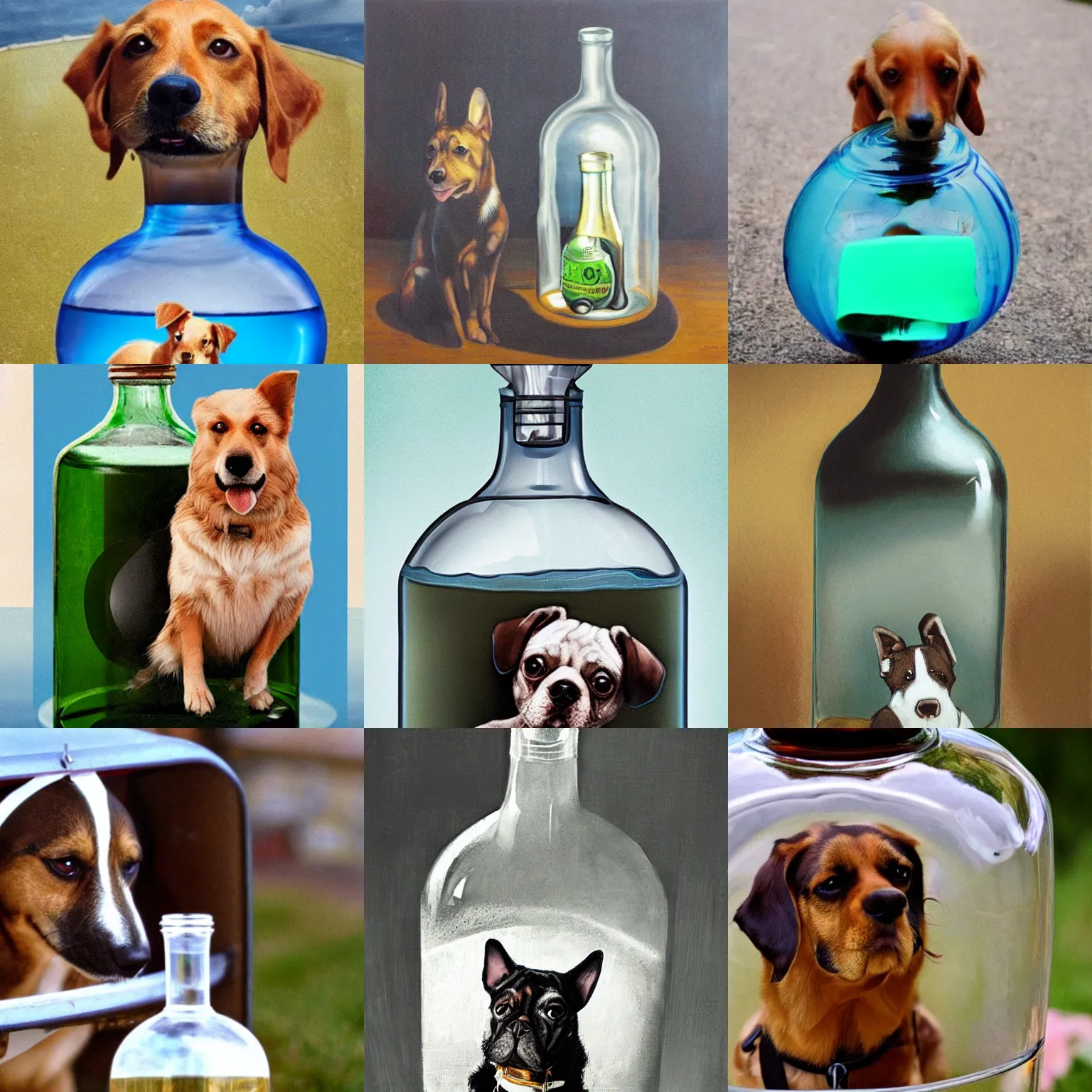 Prompt: a dog in the bottle