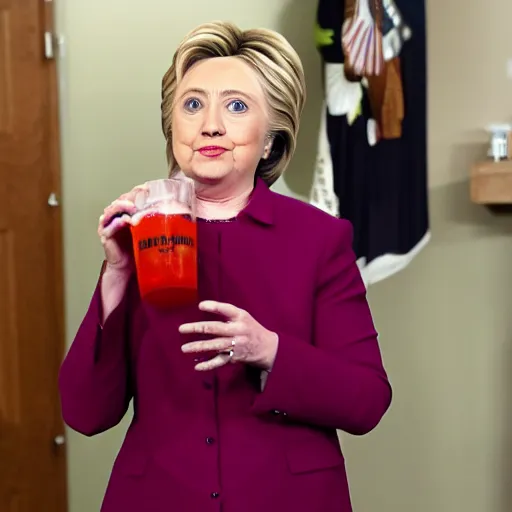 Prompt: hillary clinton drinking gallon of blood